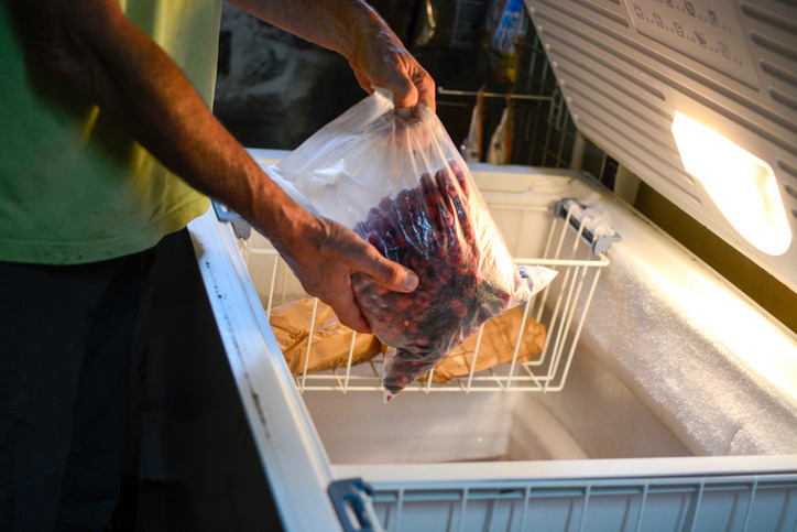 Hombre conservando alimentos en el congelador