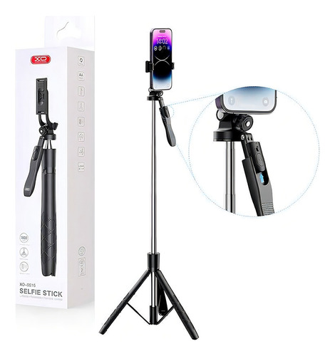 Palo Selfie Tripode Xo Para Celular Go Pro 180cm Bluetooth Color Negro