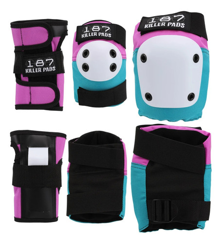 Protecciones 187 Six Pack Pink Teal Para Patines Skate Bmx