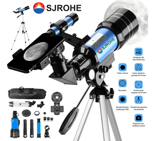 Sjrohe Telescopio Astronómico Profesional 70/300mm Portátil Telescopios Refractor Hd Monocular 150xóptica De Vidrio Con Recubrimiento Completo Con Tripie Telescopio Ideal Para Principiantes