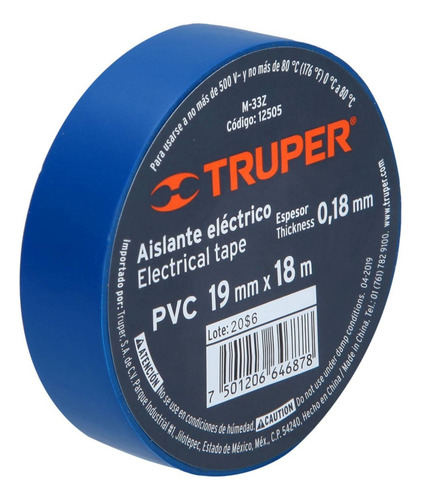 Cinta Aislante Azul 19mm X 18m Truper
