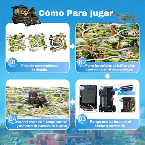 Juguete Pista De Tren,set De Rompecabeza Dinosaurios P.niños