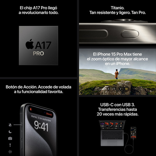 Apple iPhone 15 Pro (256 GB) - Titanio Natural - Excelente (Reacondicionado)