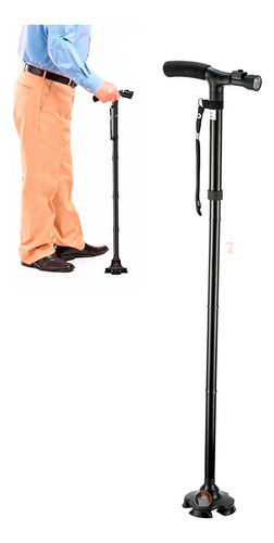 Bastón Plegable Ajustable Con 5 Niveles De Altura Y Linterna Color Negro