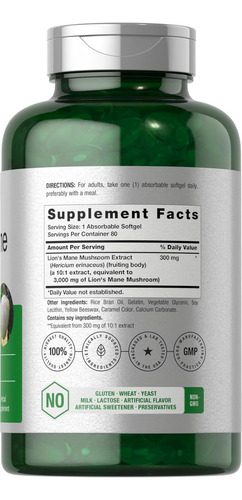 Suplemento Melena De Leon 3,000mg 80 Capsulas Horbaach Neutro