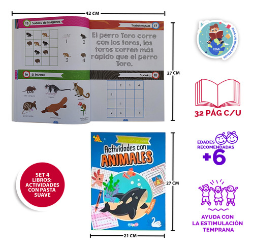 Libro De Actividades Con Animales Para Niños +6 Años