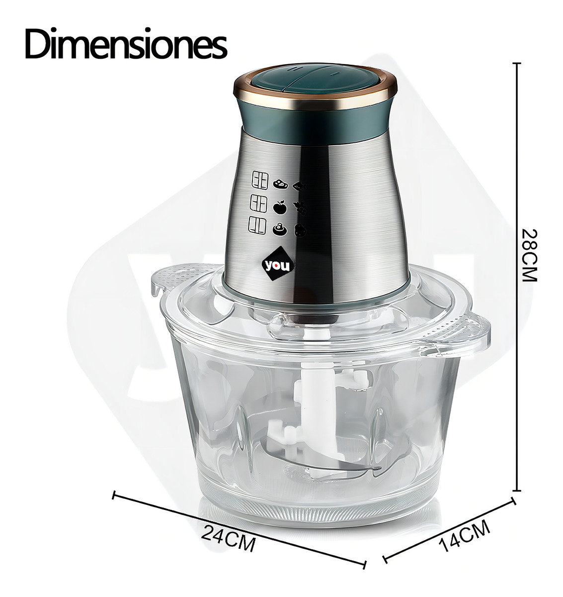 Procesador De Alimentos Con 4 Cuchillas 2 Vel Picador 2l You Color Plata / Verde Marino