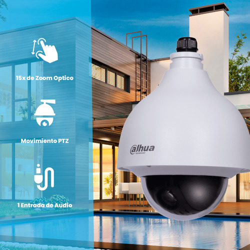 Dahua Cámara Antivandálica PTZ Starlight 2mp 15x Zoom Óptico Starlight WDR Real de 120 dB 3D DNR IK10 Protección exterior IP67 1 Entrada de Audio CCTV Máxima seguridad