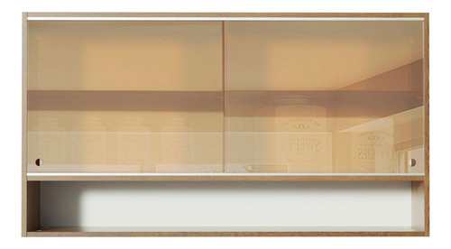 Alacena de Cocina Glamy 120cm 2 Puertas Corredizas de Cristal Reflex 1 Nicho - Marrón