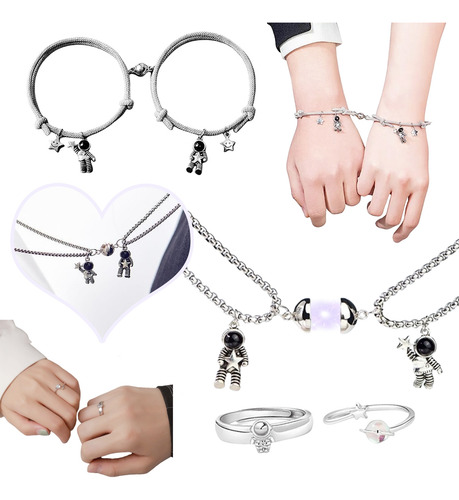  Set De Collar Pulsera Anillo Planeta Astronauta Para Pareja