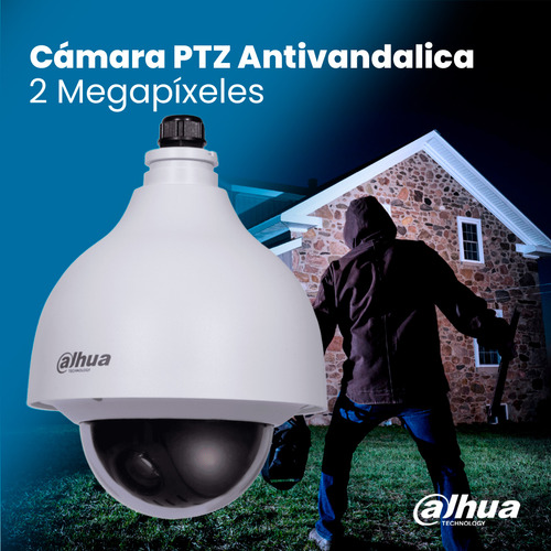 Dahua Cámara Antivandálica PTZ Starlight 2mp 15x Zoom Óptico Starlight WDR Real de 120 dB 3D DNR IK10 Protección exterior IP67 1 Entrada de Audio CCTV Máxima seguridad