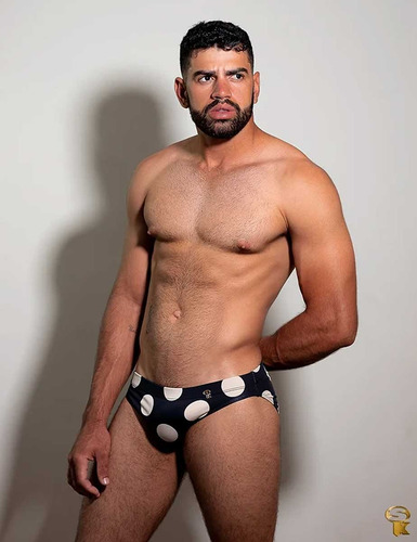 Traje De Baño Hombre Sunga Brasileña Importada - Poá Preta Negro L