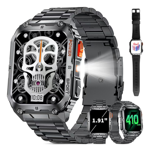 Reloj Inteligente Hombres Deportivo Linterna  Smartwatch Bluetooth Relojes Micrófono Impermeable Modo De Juego 410 Gran Capacidad Aire Libre Relojes