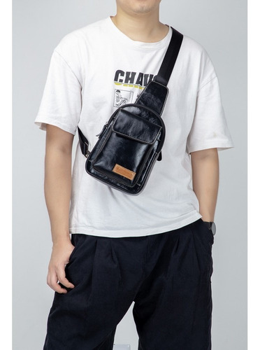 Bullcaptain - Mochila Cruzada De Cuero Mate Xb-097-bk Negro