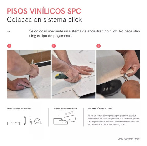 Piso Vinilico Spc Pvc Alto Transito Click 5 Mm
