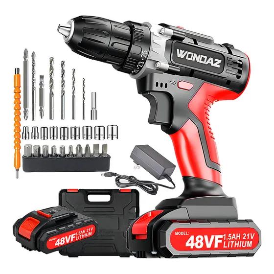 Kit de taladro sin escobillas Wondaz® DZ-08 de alto impacto con batería de litio y estuche