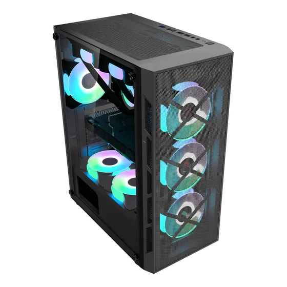Gabinete Gamer Rgb Zenei 2103 Mesh Negro Con Vidrio Templado