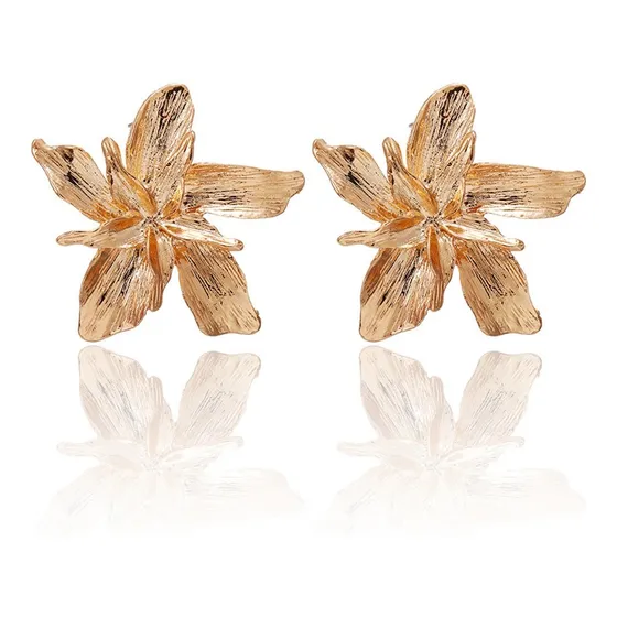 Pendientes Grandes De Flor De Metal Vintage Para Mujer