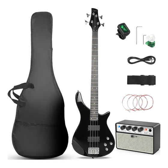 Kit Bajo Electricos 4 Cuerdas Gloss Con Amplificador Y Funda