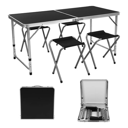 Mesa Plegable Tipo Portafolio 4 Bancos Para Jardín Portátil Color Negro Mesa Plegable Tipo Portafolio 4 Bancos Para Jardín Portátil Color Negro