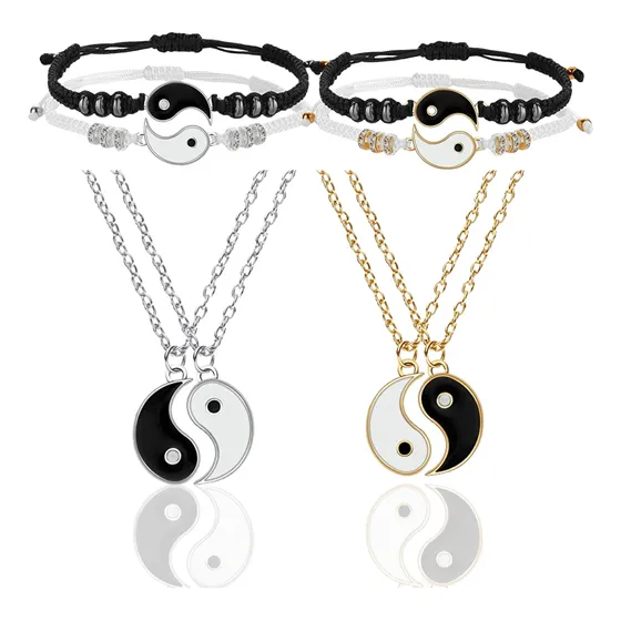 Yin Yang Juego De Pulseras Con Collar, Pulseras Ajustable
