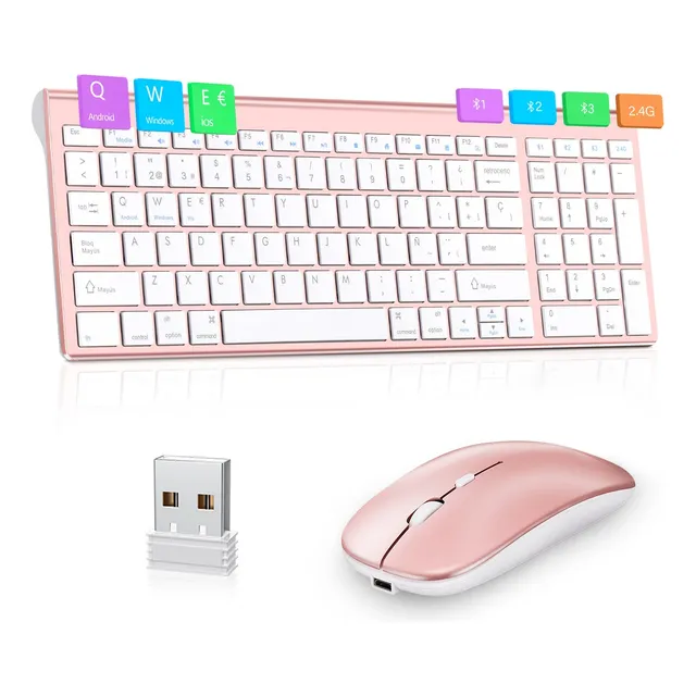 Kit De Teclado Y Mouse Inalámbrico Recargable Bt5.2 Usb 4en1