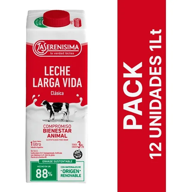 Leche La Serenisima Larga Vida Clásica 1 L Pack X 12u
