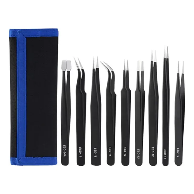Kit 9 Pinzas Antiestaticas De Precision Reparacion Celulares
