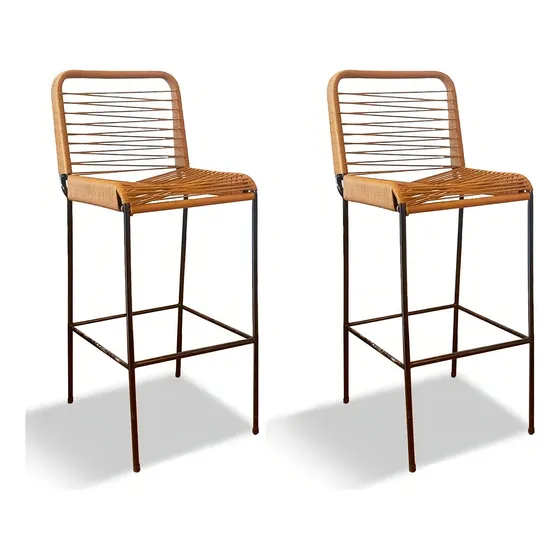 Banquetas Taburetes Altas Para Desayunador Y Barra Color Beige Simil Yute Tulum Set X2 Modernas Banco Con Respaldo The Mate Spot