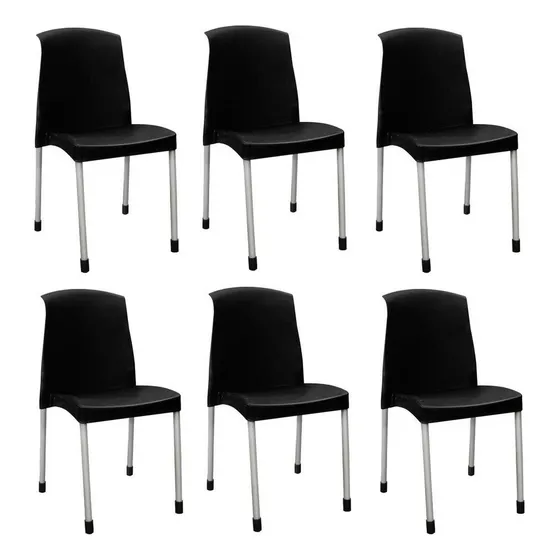 Sillas Plasticas Apilables Reforzadas Galana Malba Pack 6 Color Negro